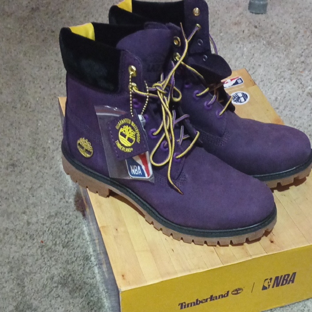 Timberland Purple Men's Boots with Yellow Accents